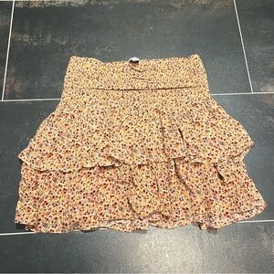 American Eagle Outfitters peach/orange Floral tiered ruffle Mini Skirt